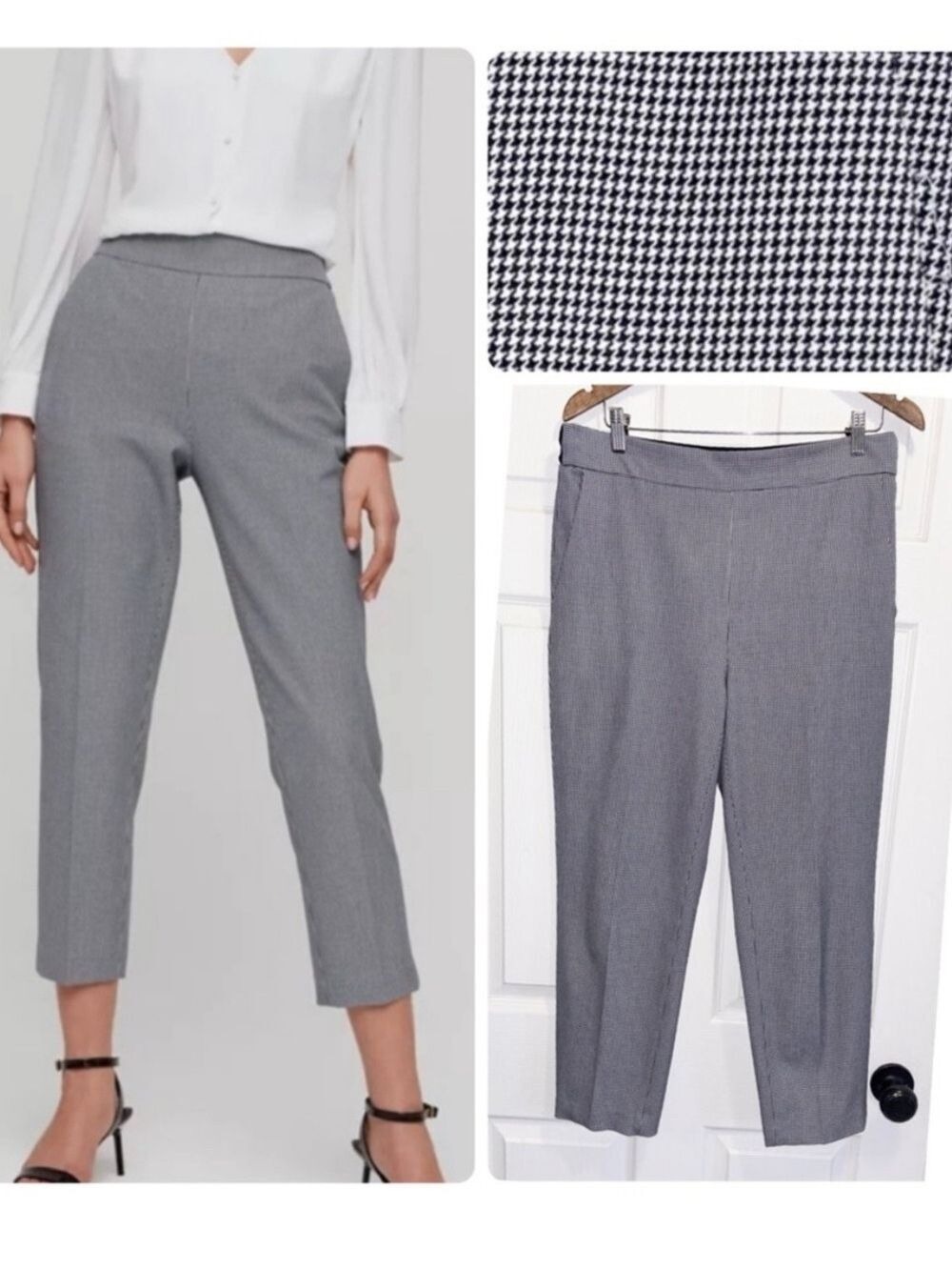 Aritzia Babaton Chadwick Pants Houndstooth Black and White Trousers Pull On 12